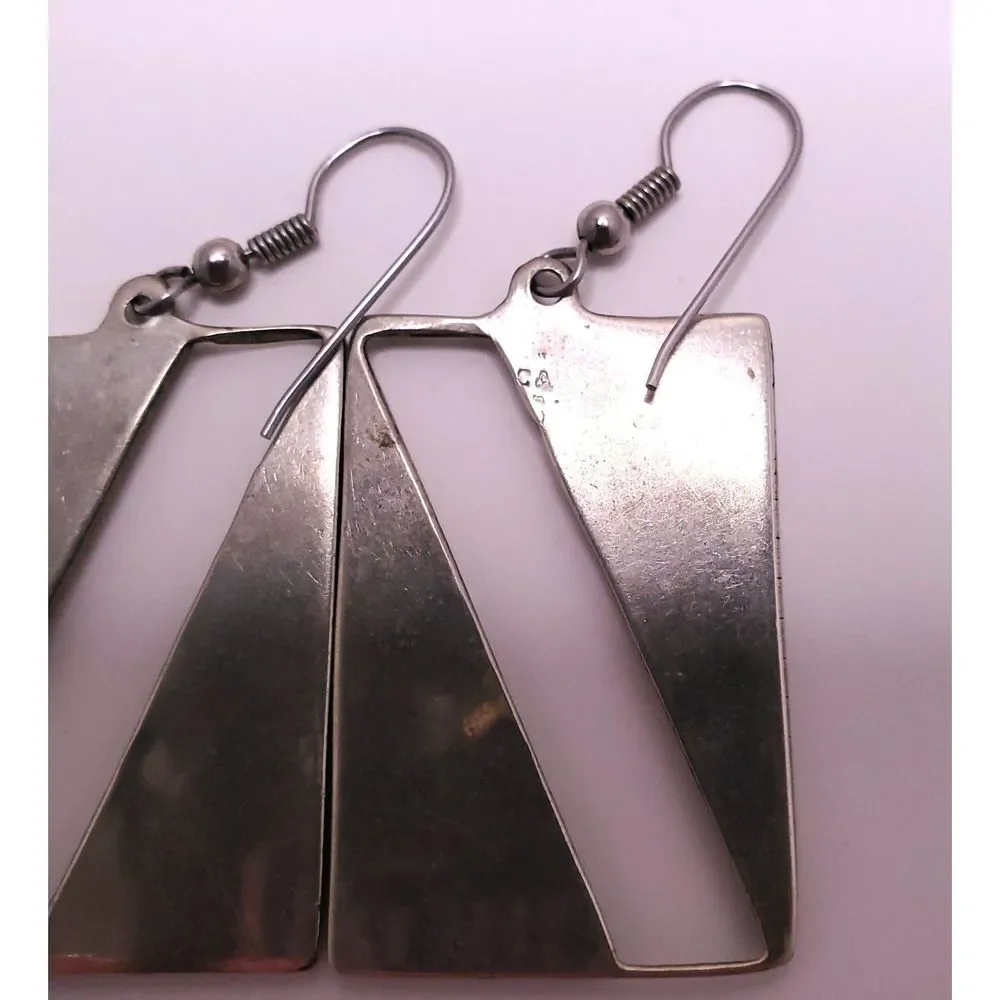 Silver Artisan Modern Square Statement Mother of‎ Pearl Stamped Pierced Earring